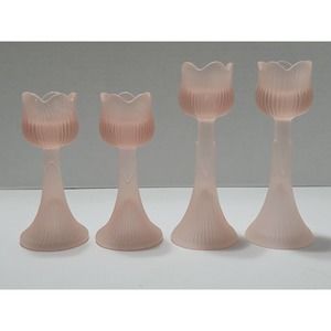 Lot of 4 Vintage Tiara Exclusive Pink Frosted Satin Tulip Canle Holders